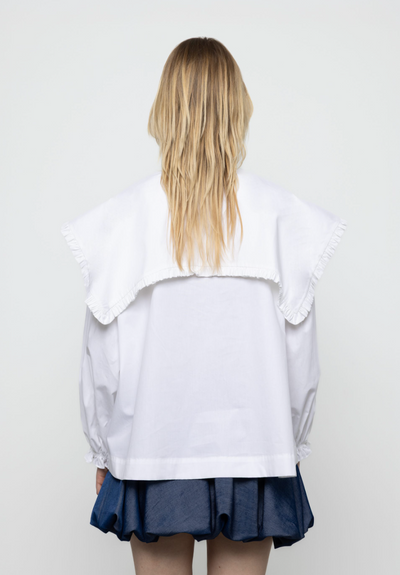 Ruffle Trim Oversized Sailor Shirt White