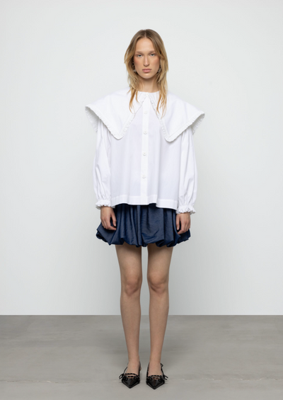 Ruffle Trim Oversized Sailor Shirt White