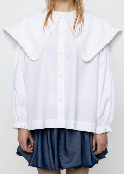 Ruffle Trim Oversized Sailor Shirt White