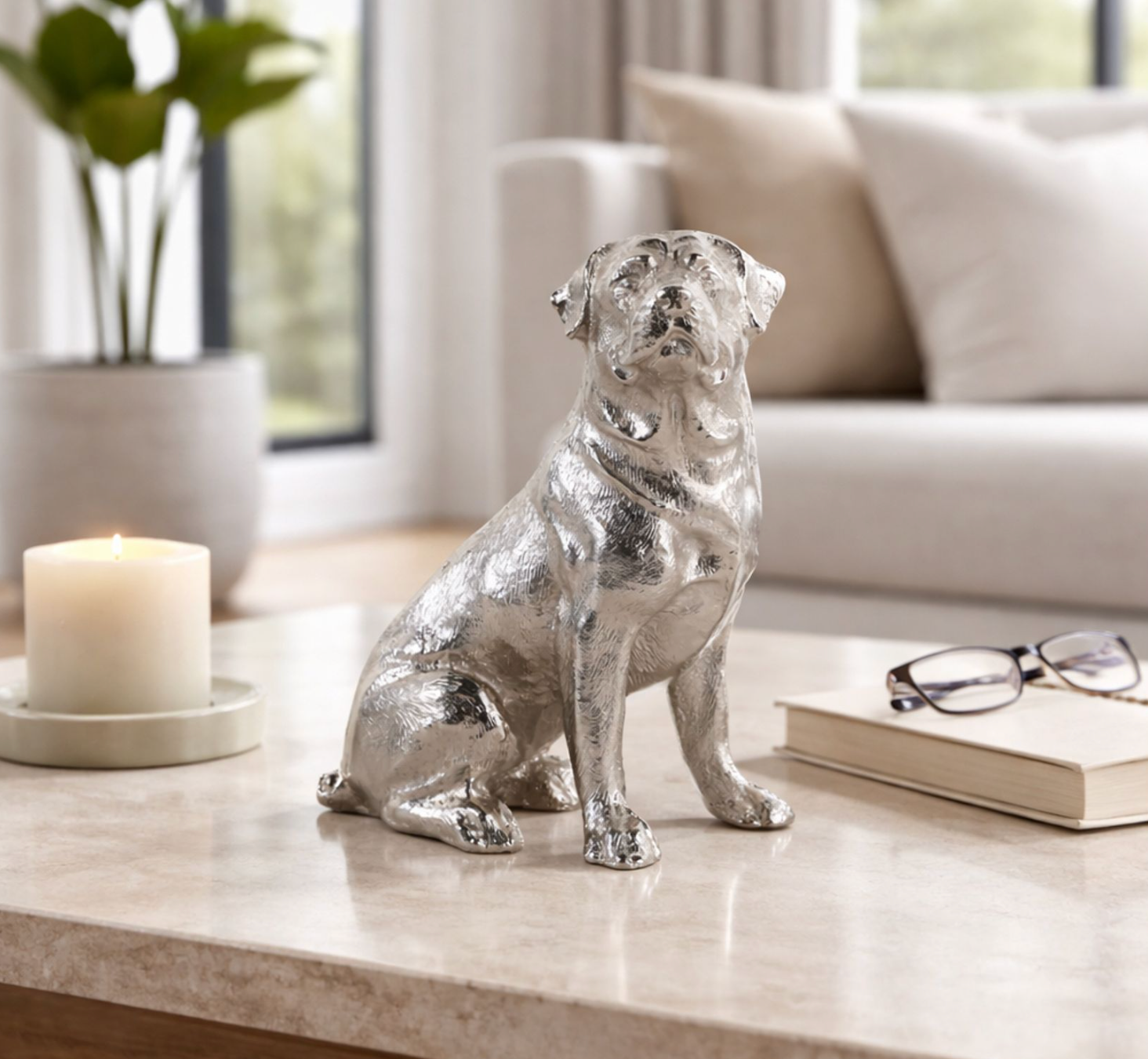 Moxley Silver Metal Dog Statuary