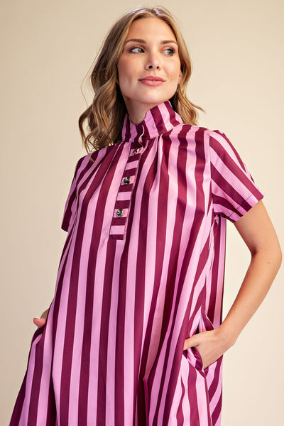 Sofia Stripe Midi Dress Plum