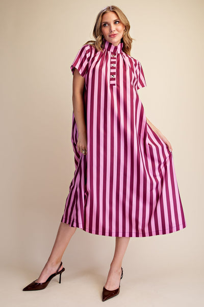 Sofia Stripe Midi Dress Plum