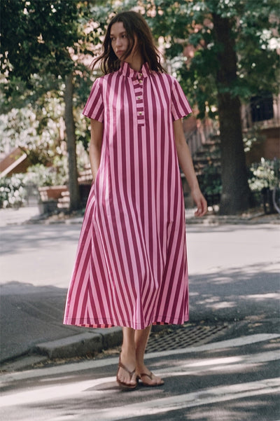 Sofia Stripe Midi Dress Plum