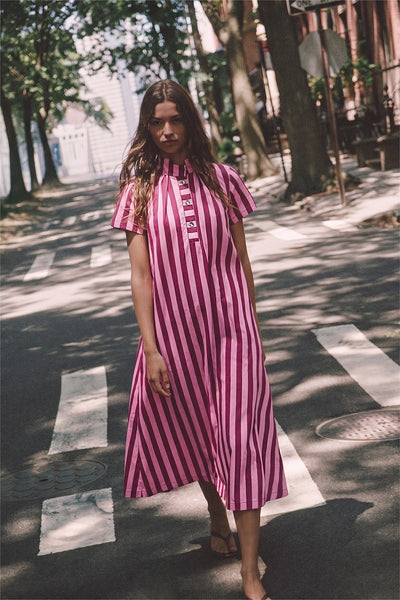 Sofia Stripe Midi Dress Plum