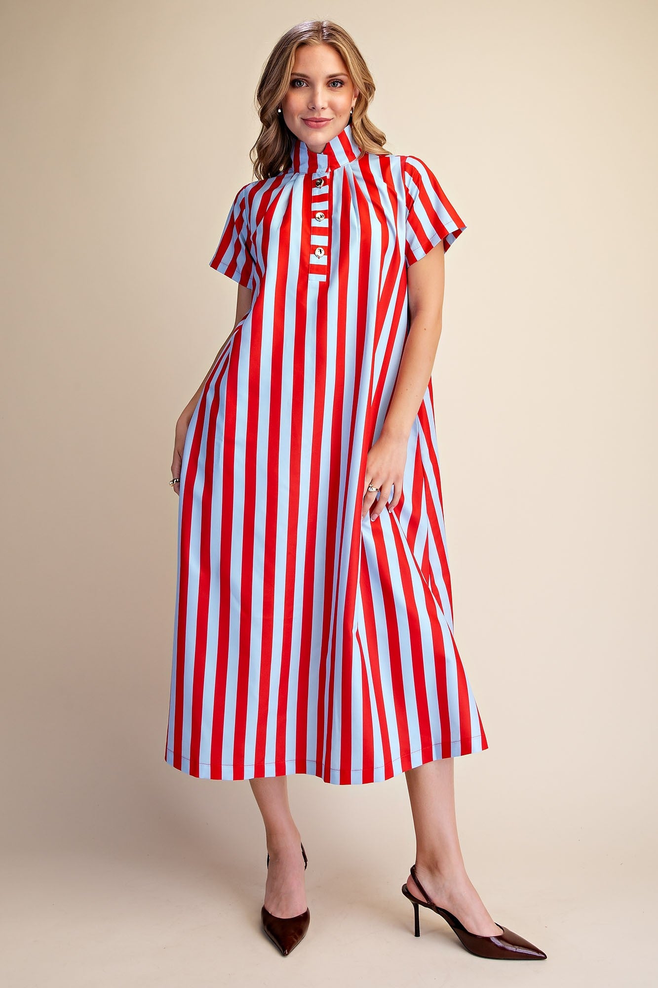 Sofia Stripe Midi Dress Red