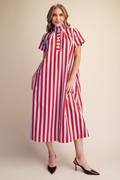 Sofia Stripe Midi Dress Red