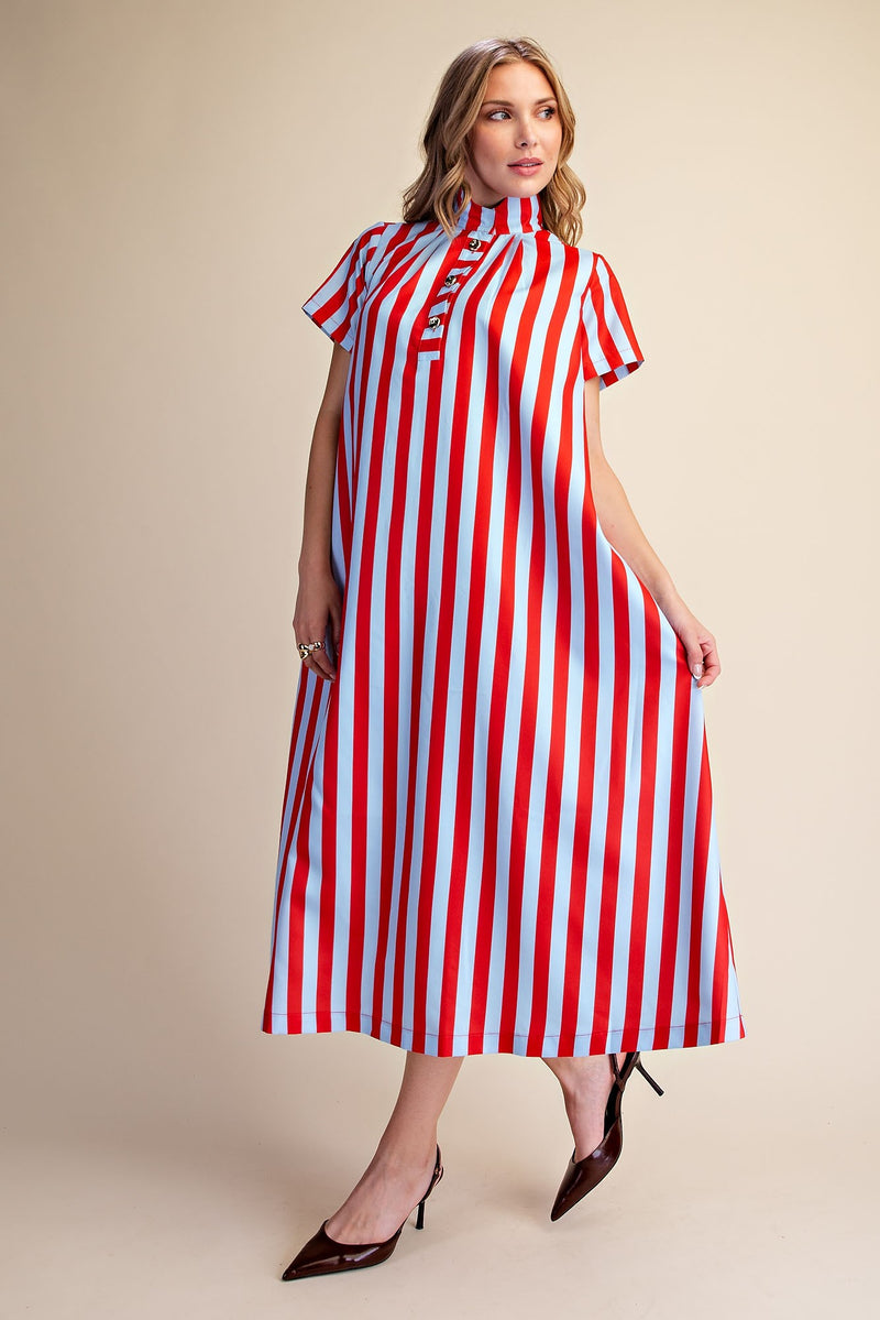 Sofia Stripe Midi Dress Red