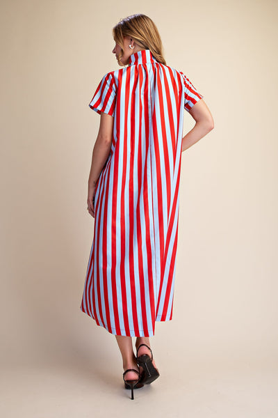 Sofia Stripe Midi Dress Red