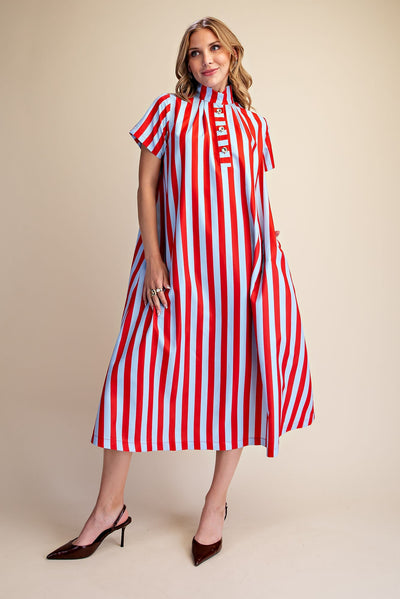 Sofia Stripe Midi Dress Red