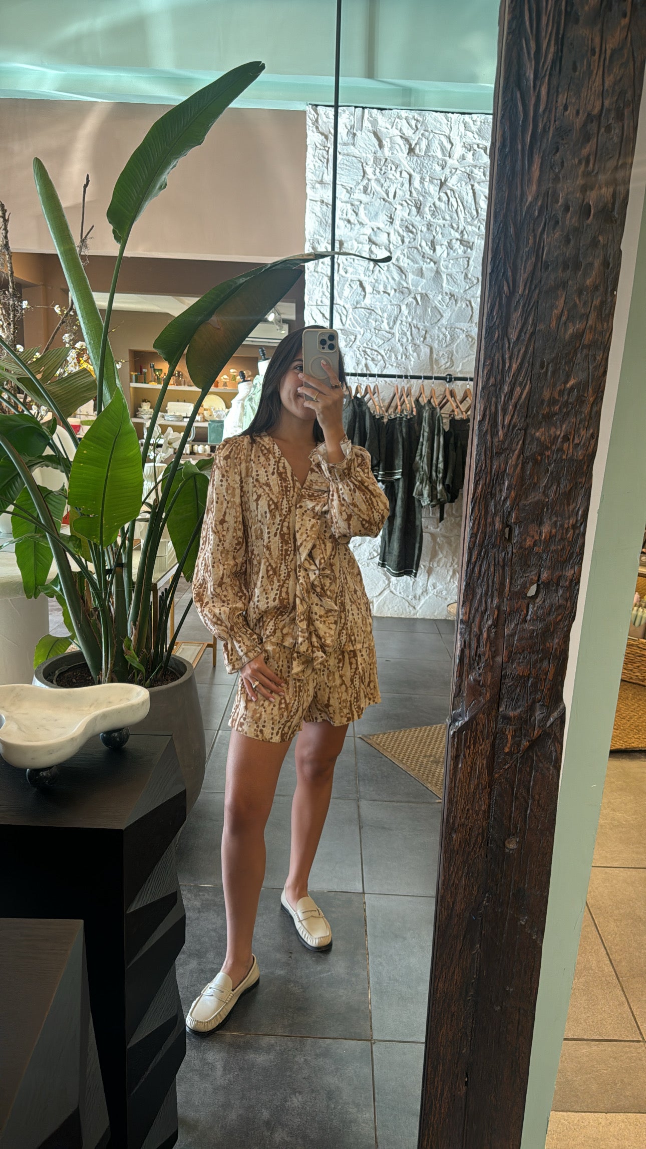 Pilar Short Lino Beige Print