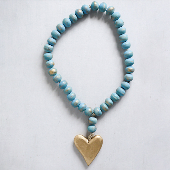 Carved Mango Wood Rosary with Heart