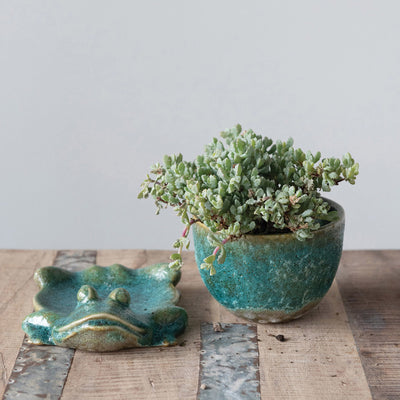 Stoneware Planter Frog Vase Green