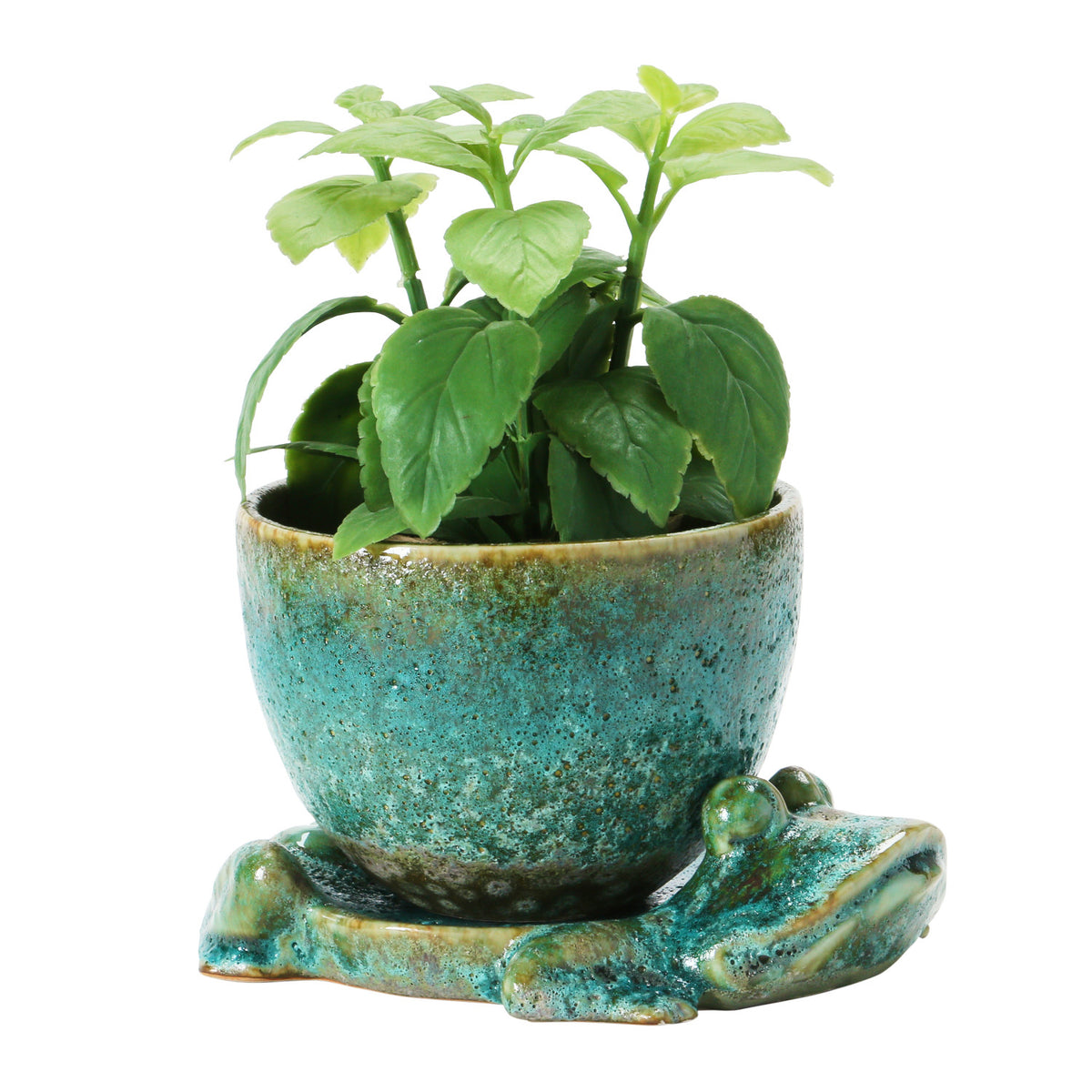 Stoneware Planter Frog Vase Green