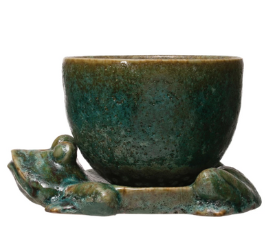 Stoneware Planter Frog Vase Green