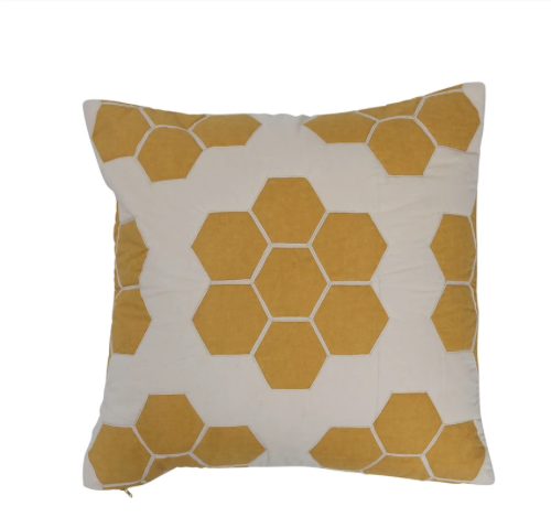 Quilted Cotton Pillow w/ Honeycomb Pattern Polyester Fill