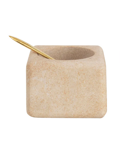 Marble Sandstone Pinch Pot with Brass Spoon