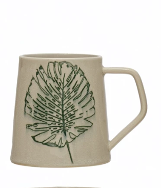 Mug Leaf Cream Green