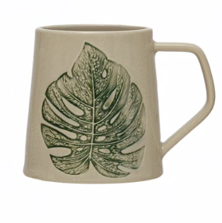 Mug Leaf Cream Green