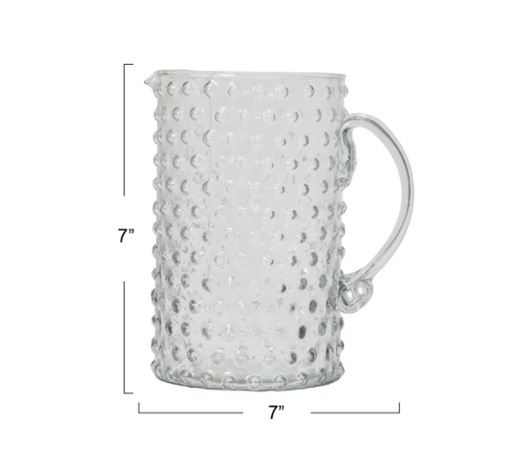 Hand Blown Glass Hobnail Pitcher Clear