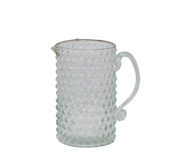 Hand Blown Glass Hobnail Pitcher Clear