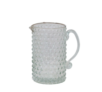 Hand Blown Glass Hobnail Pitcher Clear
