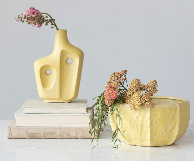 Stoneware Planter Reactive Glaze Matte Yellow