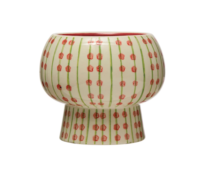 Planter w Pattern Cream Color Green Red