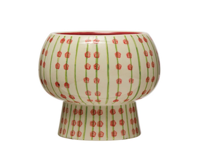 Planter w Pattern Cream Color Green Red