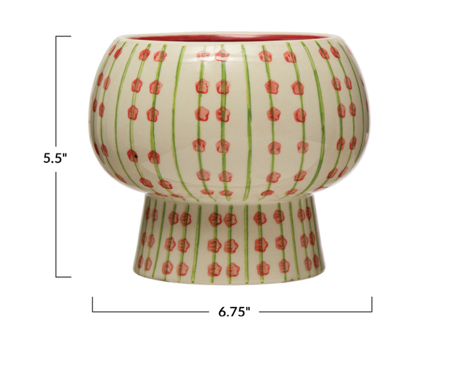 Planter w Pattern Cream Color Green Red