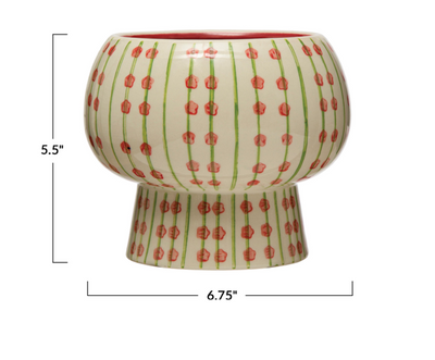 Planter w Pattern Cream Color Green Red