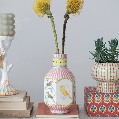 Ceramic Vase Birds Multi Color