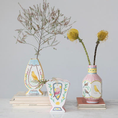 Ceramic Vase Birds Multi Color