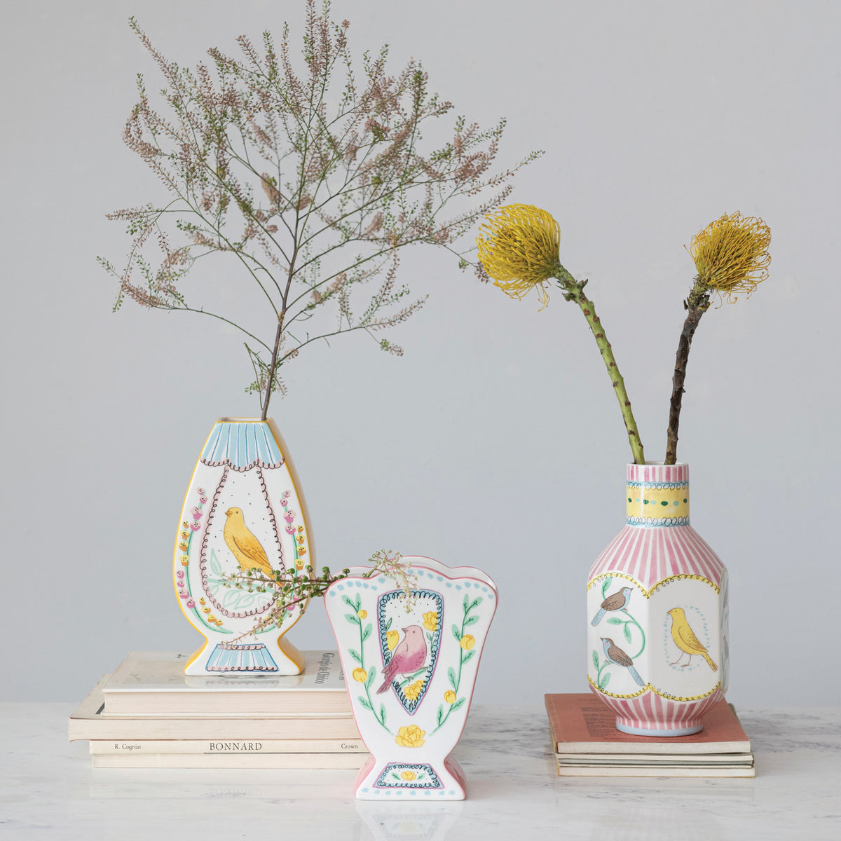 Ceramic Vase Birds Multi Color