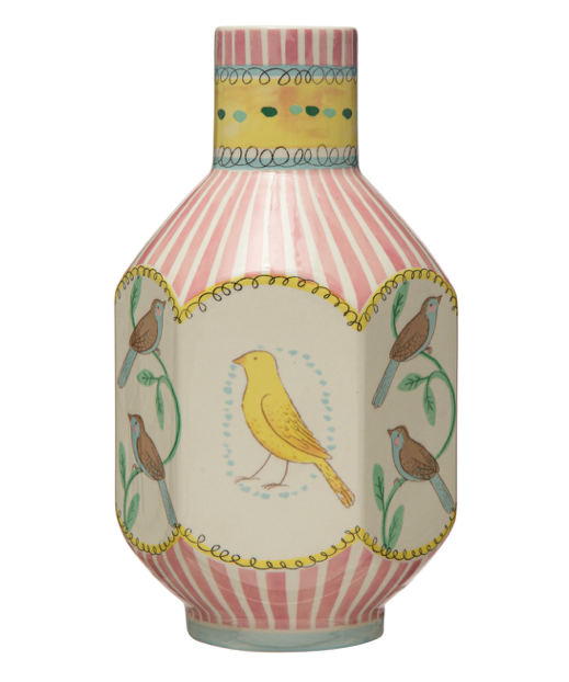 Ceramic Vase Birds Multi Color