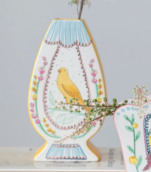 Vase Birds Multi Color