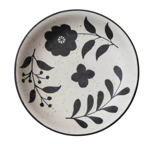 Hand Bowl Floral Matte Black Cream