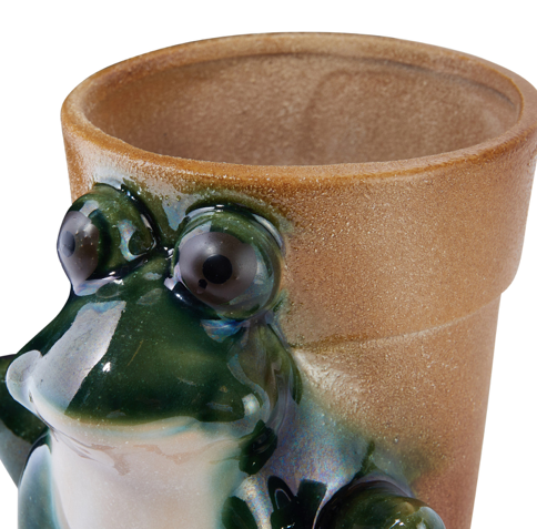 Stoneware Frog Planter Green White & Brown