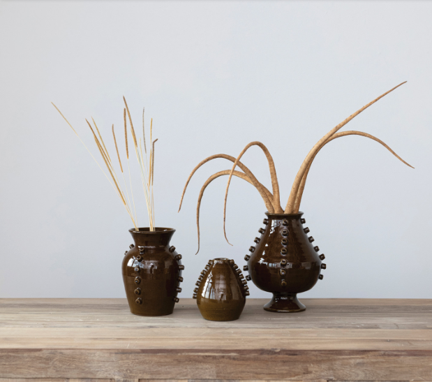 Terra Cotta Vase Hobnails Brown M