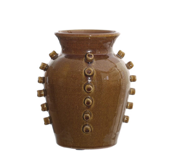 Terra Cotta Vase Hobnails Brown M