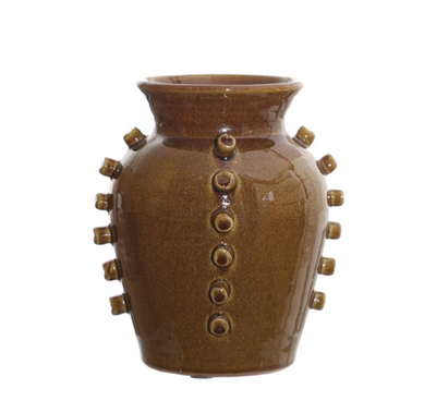 Terra Cotta Vase Hobnails Brown M