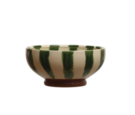 Stoneware Footed Bowl w Stripes