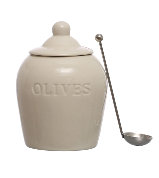 Debossed Jar w Slotted Spoon Olives