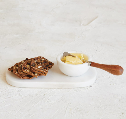 Marble Cheese ServingBoard w Marble Bowl Wood Knife