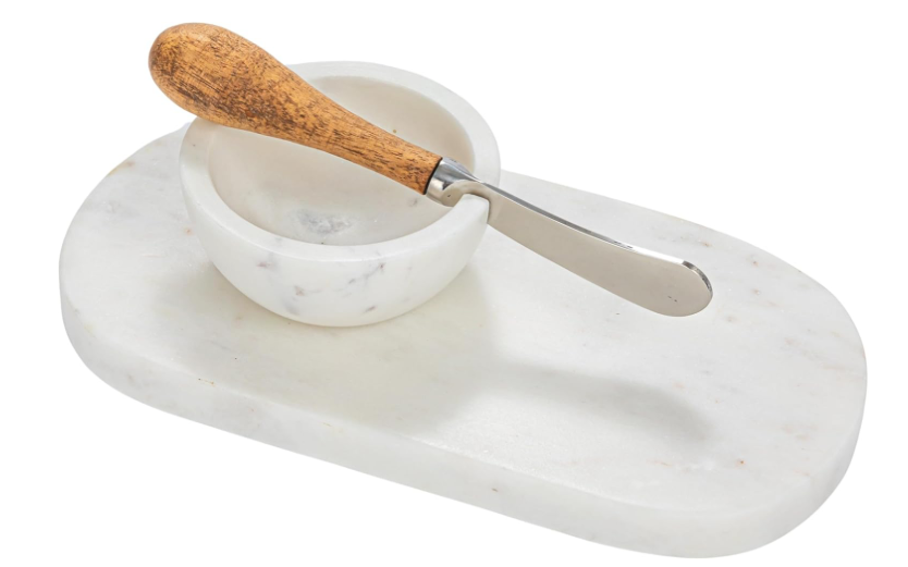 Marble Cheese ServingBoard w Marble Bowl Wood Knife