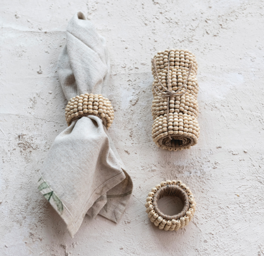 Mango Wood Bead Jute Napkin Rings
