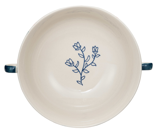 Footed Bowl Handles Stripes
