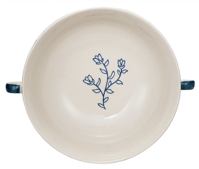 Footed Bowl Handles Stripes