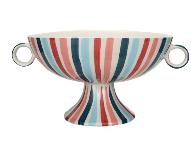 Footed Bowl Handles Stripes