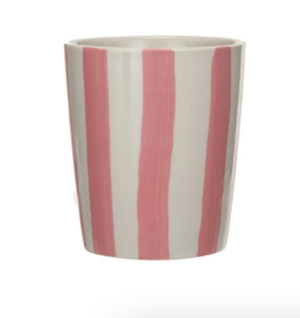 Stoneware Cup w Stripes Pink