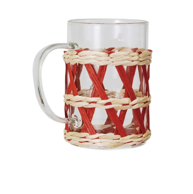10 oz Glass Mug w Woven Sleeve Red